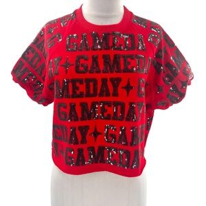 Queen of Sparkles gameday sequin cropped top sz XS